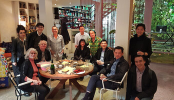 Patrick Blanc and Pascal Heni in their jungle home during a friendly meeting with Lee Seow Hiang and his Singapore Changi Airport team and the interior architects Jacqueline and Henri Boiffils, 29th  March 2019