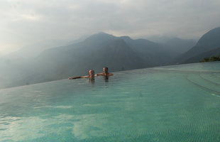 Patrick Blanc and Pascal Heni in the swimming pool, Topas Ecolodge, Sapa, Vietnam, Nov. 2017