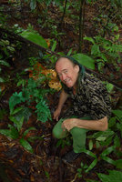 Patrick Blanc and Trichomanes elegans with bluish iridescent fronds, El Amargal, Arusi, Nuqui, Choco, Colombia, Nov. 2016