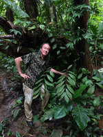Patrick Blanc and Zamia obliqua growing on shaded forest river bank,Terco, Nuqui, Choco, Colombia, Nov. 2016