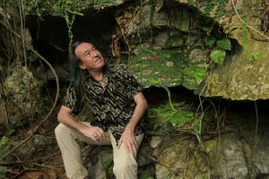 Patrick Blanc at a cave entrance covered by Marcgravia evenia ssp. calcicola, Valle de Vinales, Cuba, Feb. 2017.jpeg