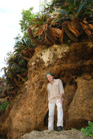 Patrick Blanc at the base of a sea shore cliff dwelling population of Cycas revoluta, Okinawa, Japan, April 2012