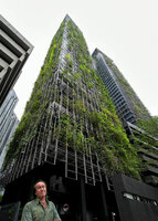 Patrick Blanc at the base of Le Nouvel towers, Kuala Lumpur, April 2023