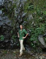 Patrick Blanc at the base of the Muncar waterfall, Gunung Merapi NP, Java, May 2018