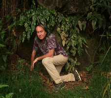 Patrick Blanc crowned by ferns, Dieng, Wonosobo, Java, May 2018