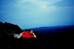Patrick Blanc, early morning at the top of the inselberg, Nouragues, CNRS field station, French Guyana, 1992
