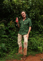 Patrick Blanc, happy while drinking a beer just after feeding the greedy leeches in shola forest, Karnataka, India, June 2018