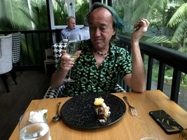 Patrick Blanc having lunch at the Corner House restaurant, named after the famous Botanist, Botanic Gardens, Singapore, Nov. 2019