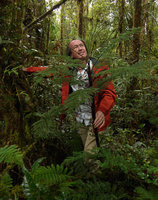 Patrick Blanc holding the stem of the miniature tree fern Alsophila perpelvigera, Tari, 2000 m asl, Hela, Papua New Guinea, March 2016