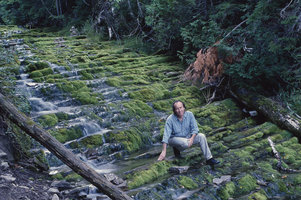 Patrick Blanc in a mossy waterfall, Quebec, Sept. 2001