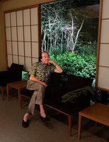 Patrick Blanc in front a dense clump of Sarcandra glabra, a native species traditionnally planted in the shade gardens , Tokyo, Oct. 2025