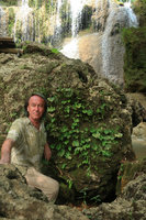 Patrick Blanc in front of a limestone rock covered by a population of Epithema horsfieldii, Gunung Kidul, Java, May 2018