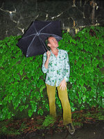 Patrick Blanc in front of a stone wall naturally covered by Conandron ramondioides, Hakone, Japan, June 2008