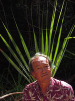Patrick Blanc in front of Pandanus basedowii, Nourlangie Rock, Kakadu NP, Australia, Aug. 2013