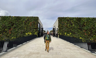 Patrick Blanc in front of the east entrance at McArthurGlen Paris Giverny on the inauguration day, 27th April 2023