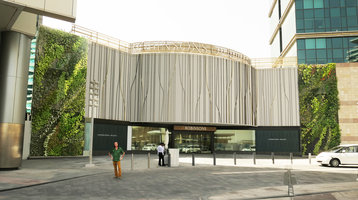 Patrick Blanc in front of the Vertical Gardens of the VIP Drop off, Robinsons, Dubai, May 2017