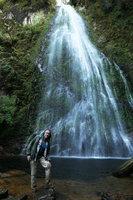 Patrick Blanc in front of the waterfall whose vertical rocks permanently sprayed by water are totally covered by plants, Thac Tinh Yeu, Sapa, Vietnam, Nov. 2017