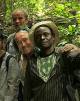 Patrick Blanc, Innocent Medjo and Bernard Riera, Grotte à Buffle, Nkol Elon, Campo, Cameroon, just before Patrick collects Cercestis blancii with Innocent, March 2017