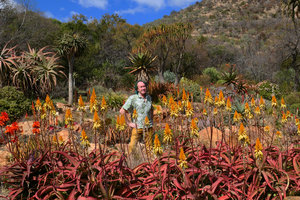 Patrick Blanc in the Aloe garden, Walter Sisulu Bot. Gard., Johannesburg, Aug. 2017