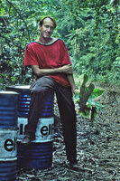 Patrick Blanc just after collecting the new Cercestis species during the Radeau des Cimes expedition, Ebodje, Campo, Cameroon, Nov. 1991