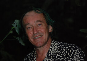 Patrick Blanc just after rain shower in forest understory, Bukit Panchor, Malaysia, Aug.2011