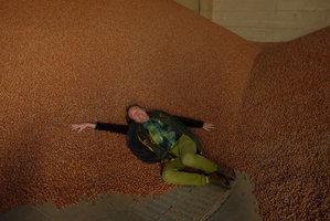 Patrick Blanc laying on a chestnut mountain ready to be transformed into Nutella, Asti, Italy, Nov 2015