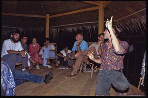 Patrick Blanc lecturing at the Radeau des Cimes, Canopy Raft field station, Cameroon, 1991