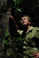 Patrick Blanc looking at the rainforest canopy, Poring, Kinabalu NP, Borneo, Aug 2010