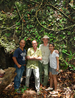 Patrick Blanc, Mark Hughes and Rosario Rubite in front of a population of Begonia suborbiculata on a seeping rock, Taytay, Palawan, Philippines, May 2011