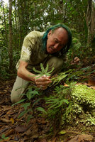 Patrick Blanc observing a small rock dwelling Adiantum, Lagos de Menegua, Puerto Lopez, Meta, Colombia, Oct. 2016