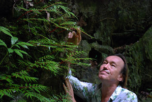 Patrick Blanc observing the Begonia pteridiformis population, Khao Sok,Thailande Août 2009