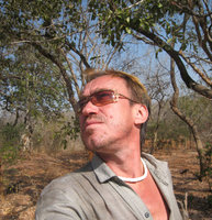 Patrick Blanc observing tree crowns in a wooded savannah, Mali, Jan 2006
