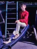 Patrick Blanc on a boat, Blanes, Spain, Aug. 1966