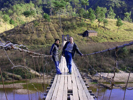 Patrick Blanc on a bridge, Meghalaya, India, Dec. 2003