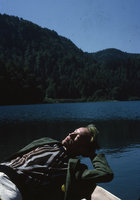 Patrick Blanc on a lake, Jura, France, 1990