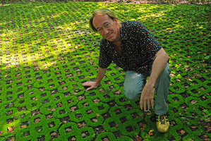 Patrick Blanc on a mossy concrete car parking, Menjangan, Bali