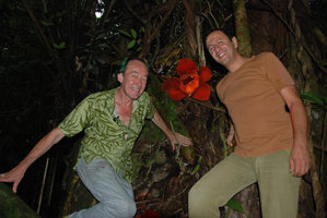 Patrick Blanc, Pascal Heni and Rafflesia tuan-mudae, Gunung Gading, Sarawak, Borneo, July 2010