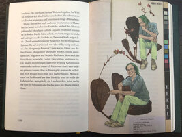 Patrick Blanc portrait with Begonia blancii by Nils Hoff in Das Gedachtnis der Welt, Aufbau, Aug. 2020, german translation of Botaniste by Marc Jeanson and Charlotte Fauve, 