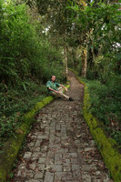 Patrick Blanc sitting along a forest trail, Batu, Malang, Java, May 2018