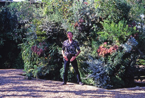 Patrick Blanc ready to install a plant on his Vertical Garden, Chaumont-sur-Loire, June 1994