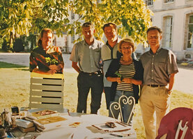 Patrick Blanc, Thierry Genevet, Franklin Picard, Arielle de Kergorlay and Olivier Colin preparing the CCVS expedition Ginkgo 98, July 1997