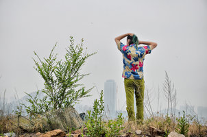 Patrick Blanc, Ulmus parvifolius and the far away city, Qingdao, China, July 2015