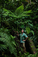 Patrick Blanc under a huge Pteris werneri frond, Imbu Rano, Kolombangara, Solomon Islands
