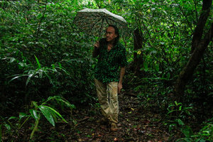 Patrick Blanc under rain in shola forest, Maragunda, Karnataka, India, June 2018