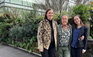 Patrick Blanc with Marie and Valentine Barbier-Mueller in front of the 12 years old vertical garden at SPG Amandolier, Geneva, March 2025