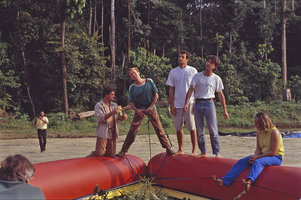Patrick Blanc with other Botanists and Staff at the Radeau des Cimes, Canopy Raft expedition, Campo, Cameroun,1991