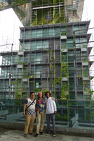Patrick Blanc with the gardeners at the top of one of Le Nouvel towers covered by climbing plants, Kuala Lumpur, Malaysia, Aug. 2016
