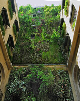 Pershing Hall hotel, the lower and upper parts of the 30 m high Vertical Garden by Patrick Blanc, Paris