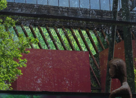 Quai Branly Museum in Paris, translucent façade with photo by Patrick Blanc of Argostemma unifolium from Malaysia