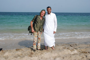Tariq and Patrick in the desert, Qatar, August 2011